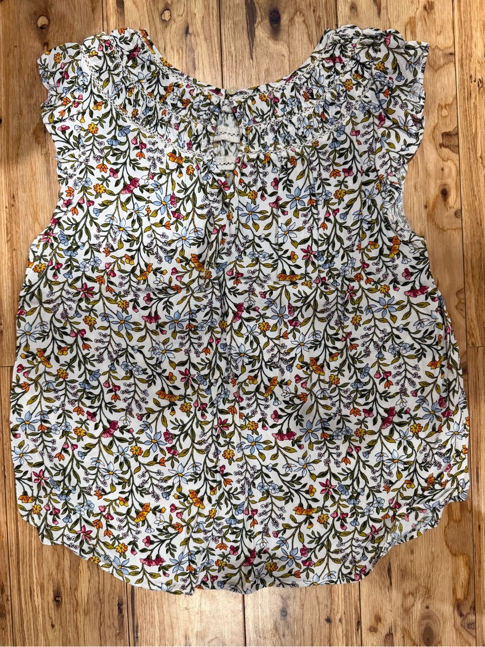 LOFT White Floral Top with Pink, Yellow & Blue Accents - Picture 3 of 3